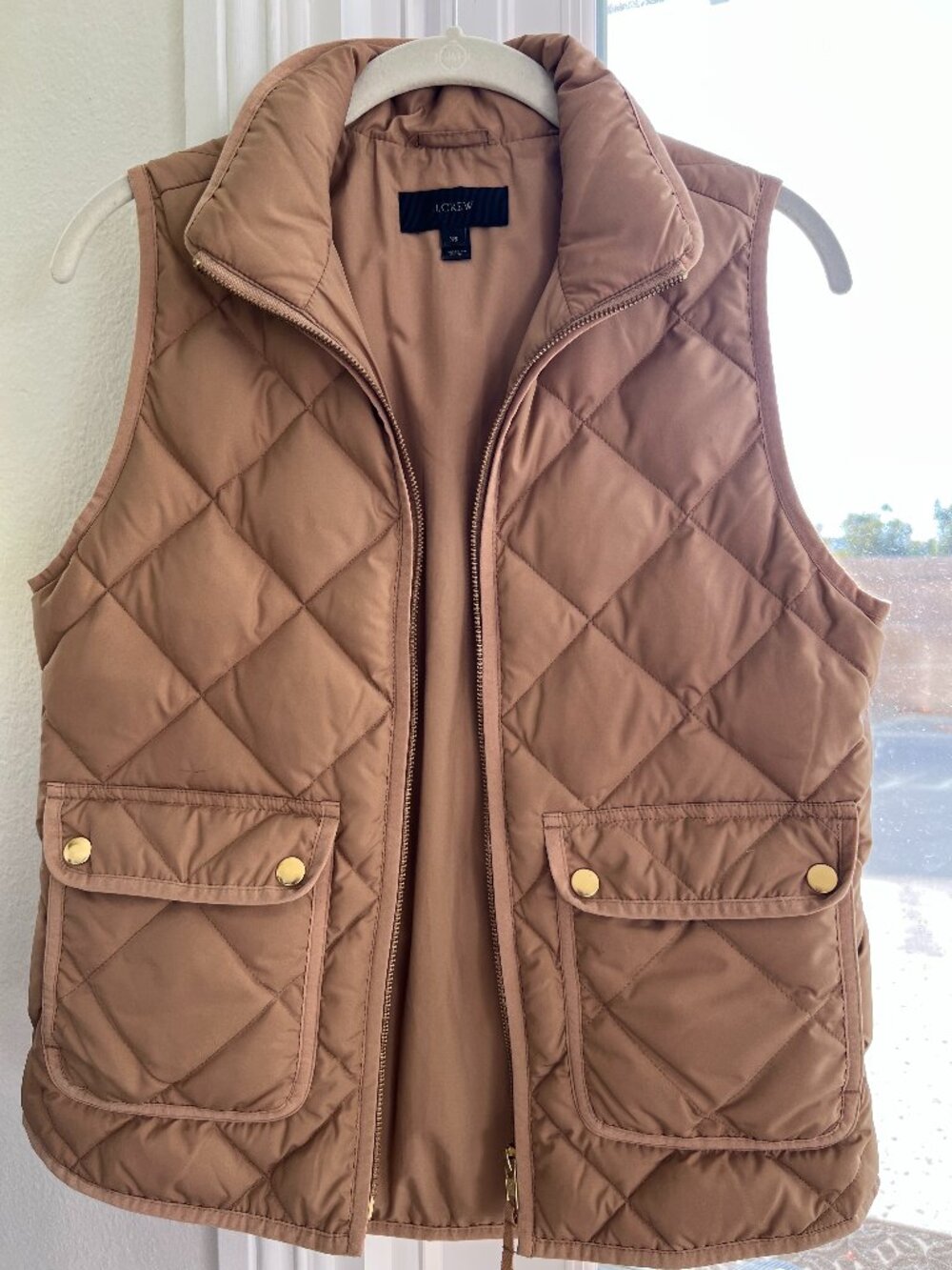 J. Crew quilted puffer down vest, xs, beige